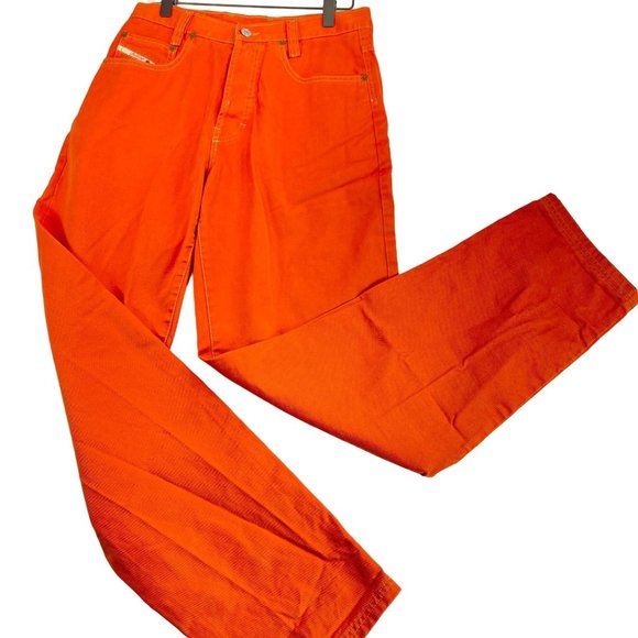NWOT DIESEL Saddle Womens 16 Orange Button Fly Mom Jeans Rare High Waist